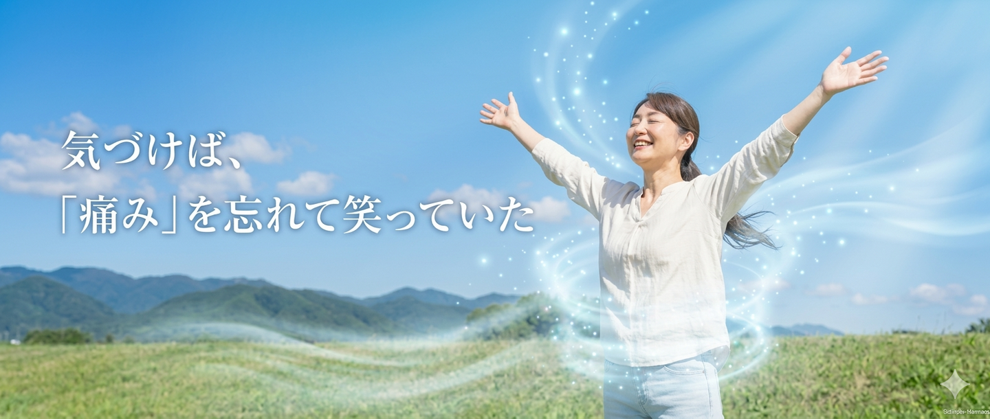 気づけば、「痛み」を忘れて笑っていた - 痛みを改善して笑顔になるお客様のイメージ（おおい整体院）