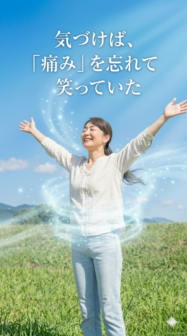 気づけば、「痛み」を忘れて笑っていた - 痛みを改善して笑顔になるお客様のイメージ（おおい整体院）